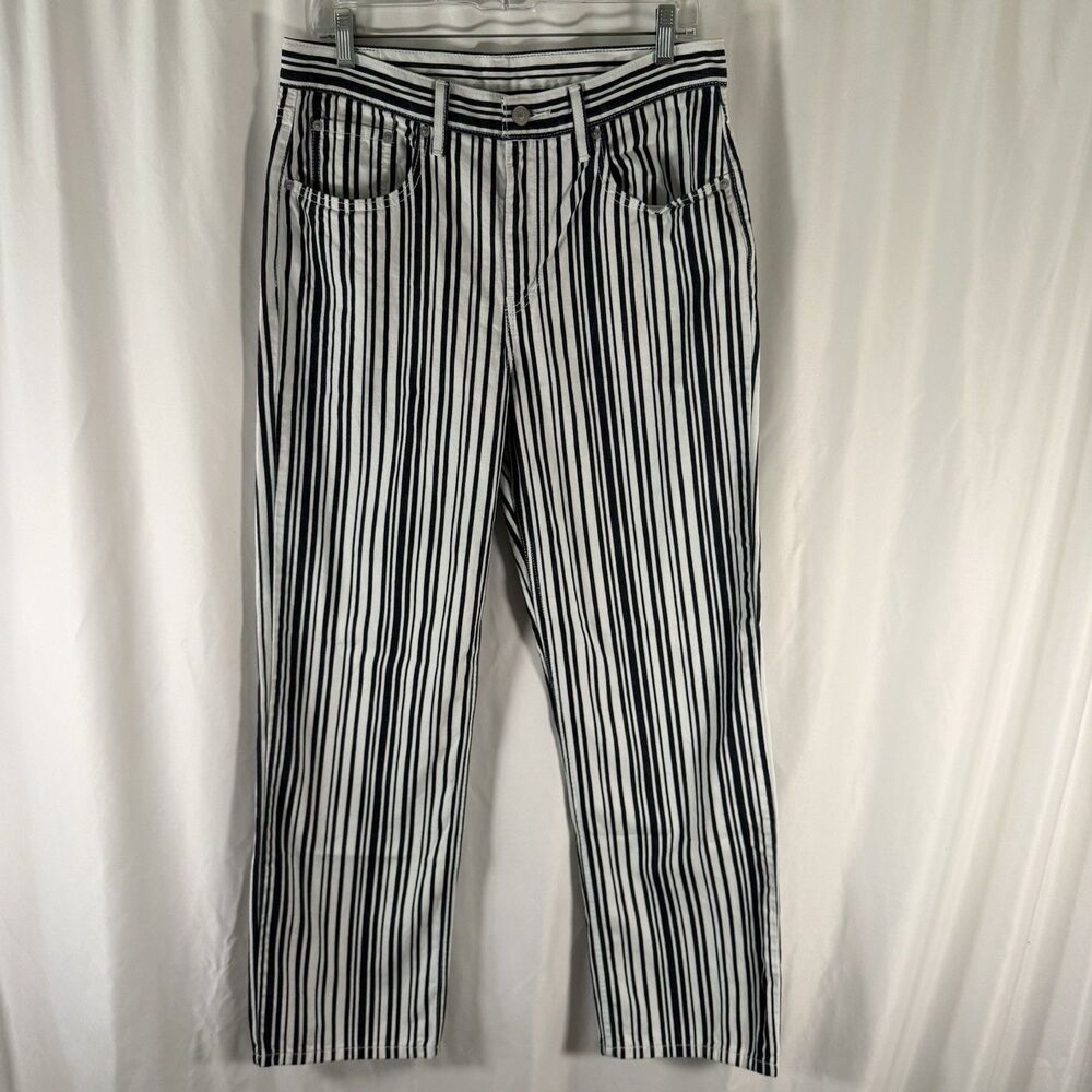 Levis Jeans Women's 30x30 White Blue Striped 5 Pockets 100% Cotton Button Zip